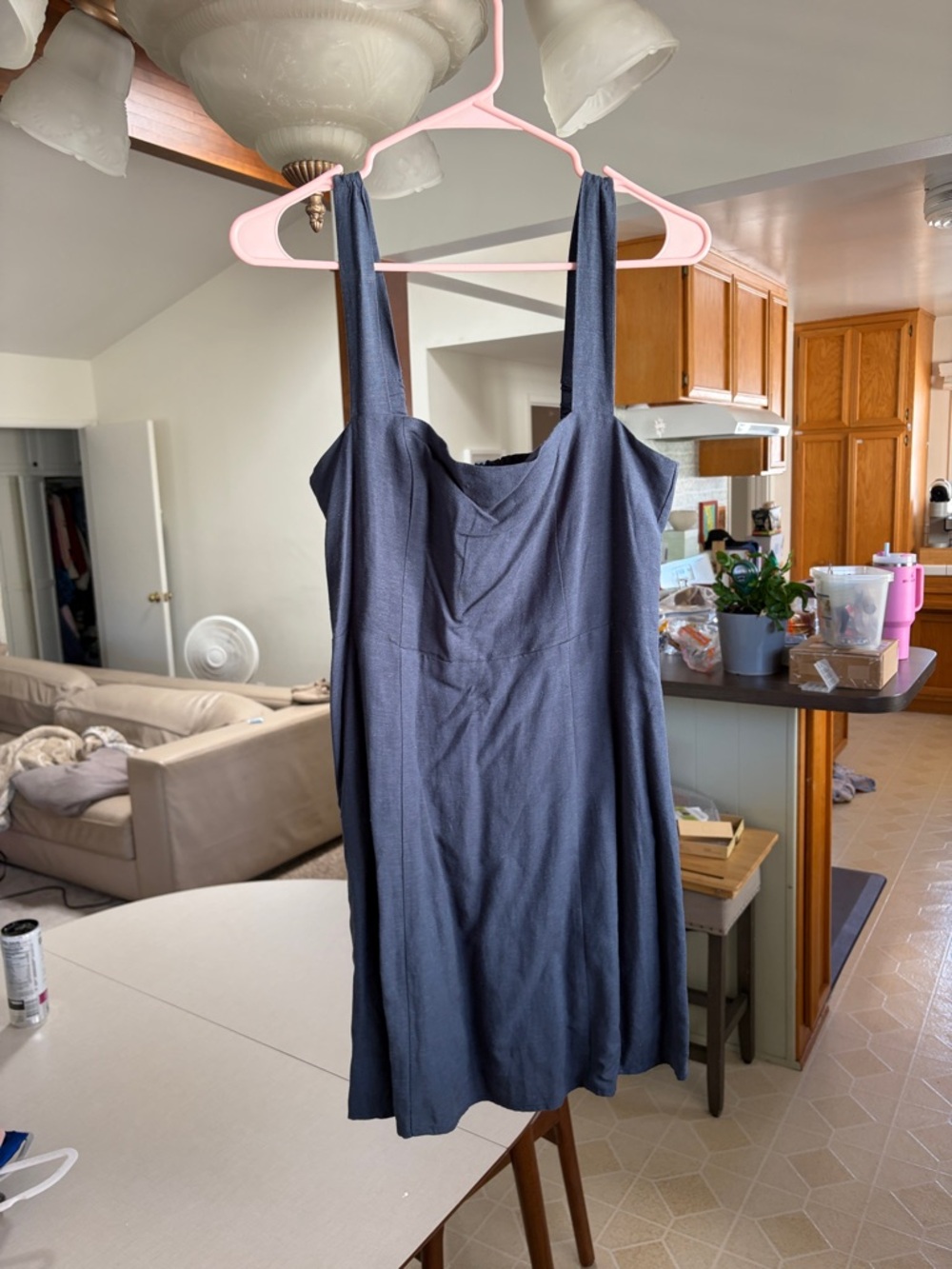 Aqua Navy Blue Sleeveless Dress with Smocked Back